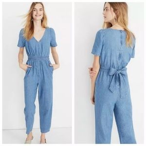 MADEWELL Denim Puff-Sleeve Tapered Jumpsuit